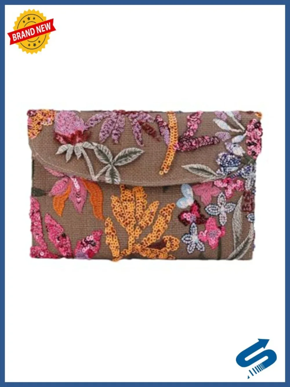 Embroidered Floral Sequin Clutch Purse with Chain Evening Bag for Wedding Guest